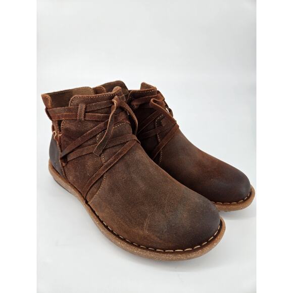 BORN Tarkiln Rustic Suede Leather Brown Lace-Up Ankle Boot Sz 7 New With Box - Picture 3 of 12